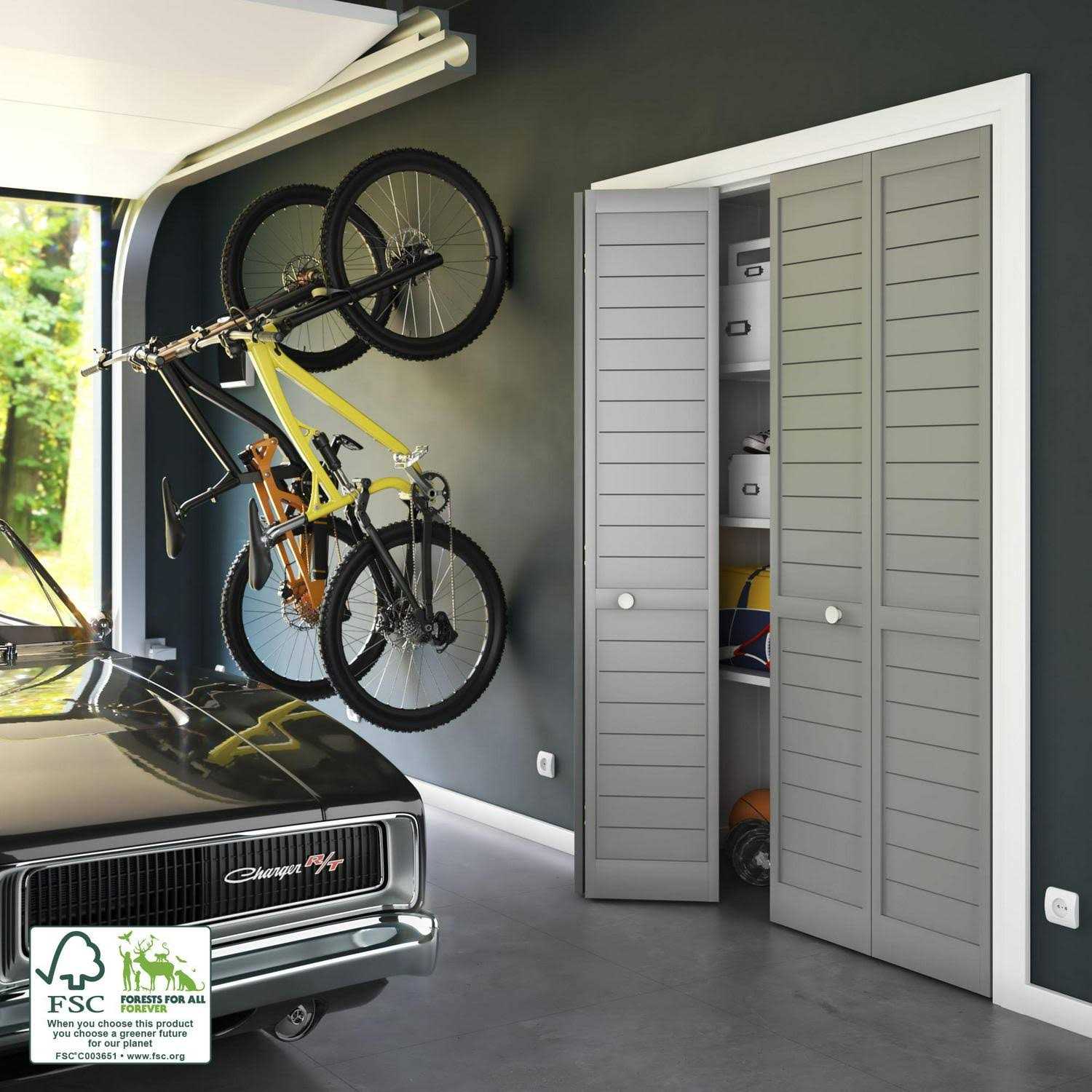 EightDoors 80 inch x 1 inch Flat Louver Grey Prefinished Pine Wood Interior Bifold Door with Hardware Included - Image 3