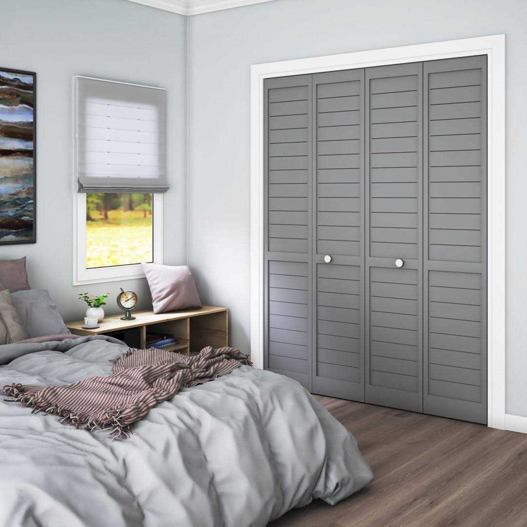 EightDoors 80 inch x 1 inch Flat Louver Grey Prefinished Pine Wood Interior Bifold Door with Hardware Included - Image 5