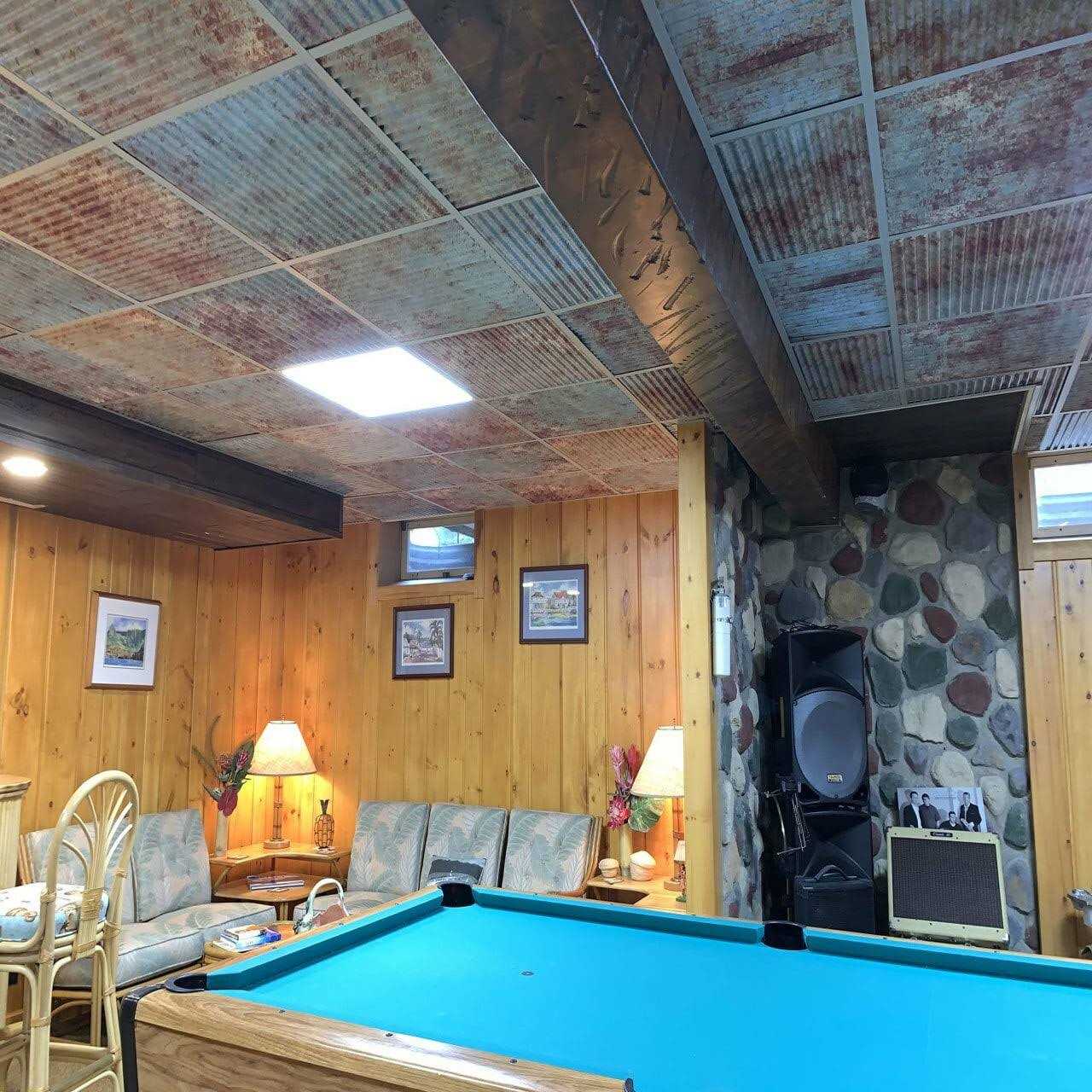 From Plain To Beautiful In Hours 261-Ridged Metal 2 ft. x 2 ft. PVC Lay-in Ceiling Tile in Old Tin Roof - Image 3
