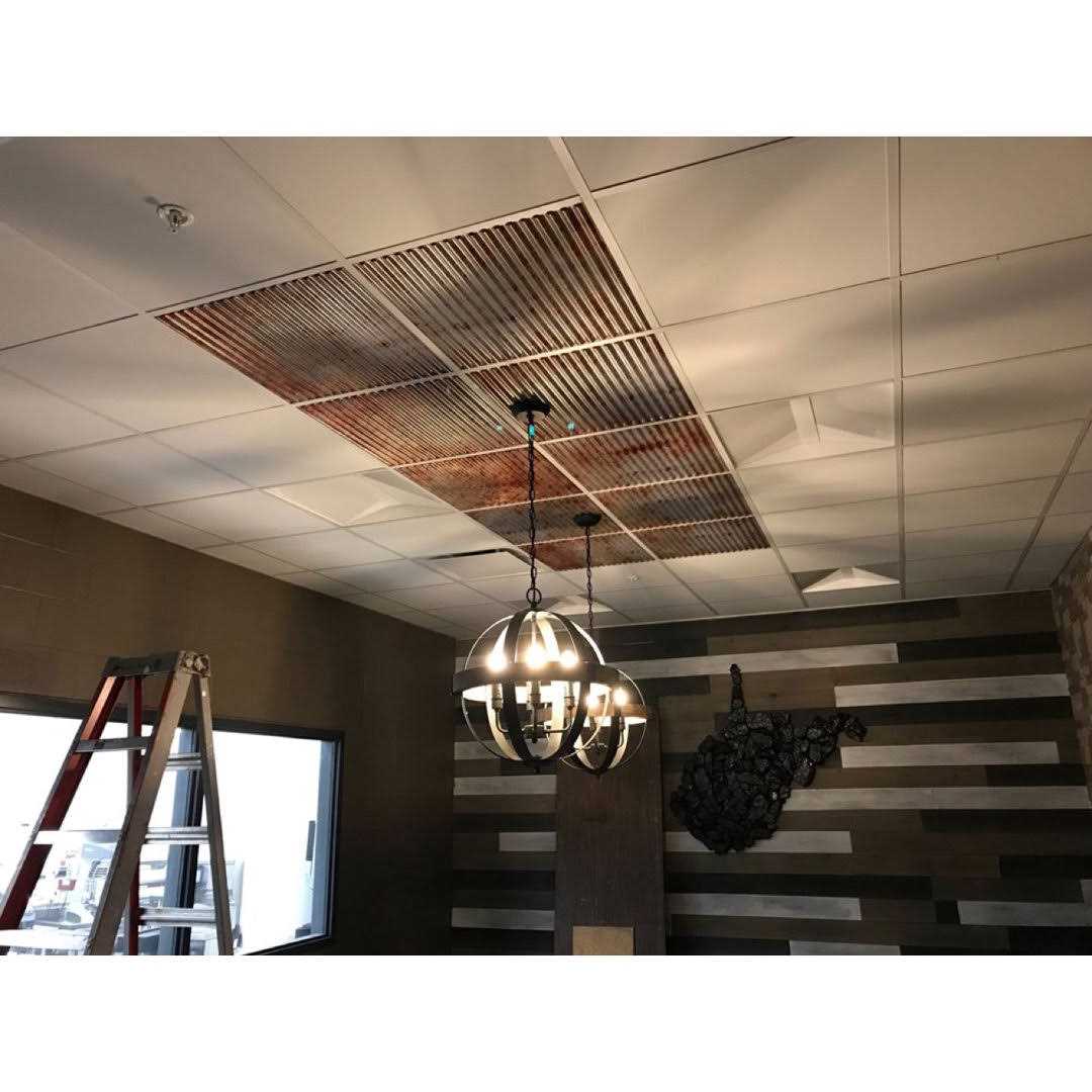 From Plain To Beautiful In Hours 261-Ridged Metal 2 ft. x 2 ft. PVC Lay-in Ceiling Tile in Old Tin Roof - Image 5