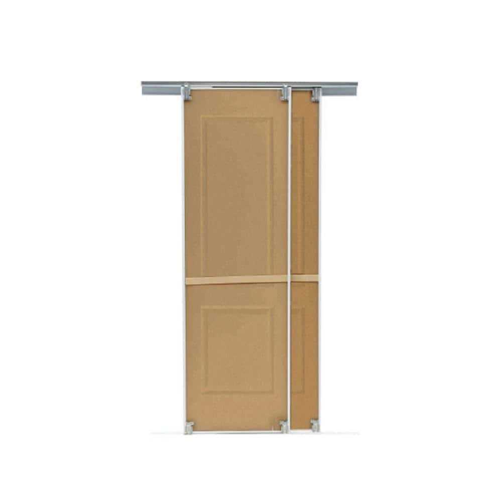 TRUporte 80 in. 108 Series Primed 2 Panel Square Top Design Primed MDF Sliding Door - Image 4