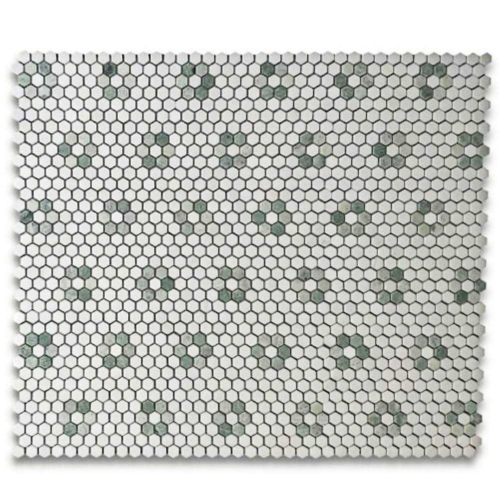 Marble Online Ming Green Thassos White Rosette Marble Hexagon Mosaic Tile - Image 2