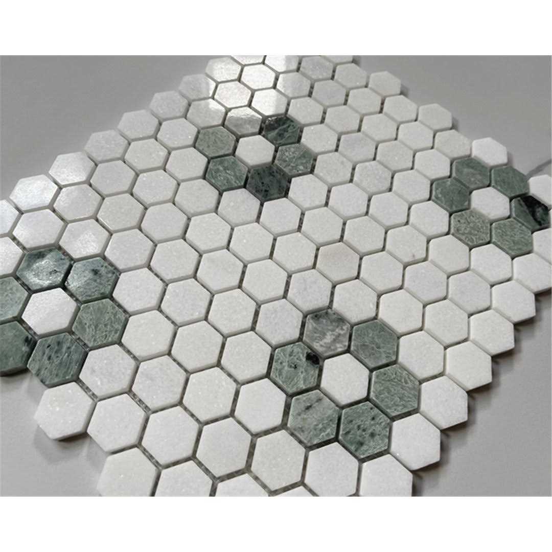 Marble Online Ming Green Thassos White Rosette Marble Hexagon Mosaic Tile - Image 3