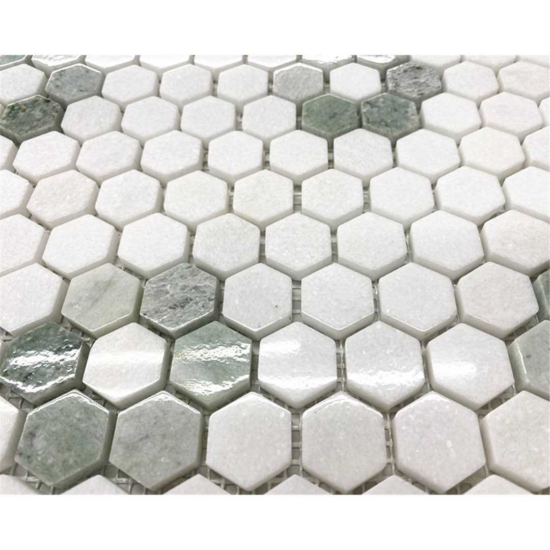 Marble Online Ming Green Thassos White Rosette Marble Hexagon Mosaic Tile - Image 4