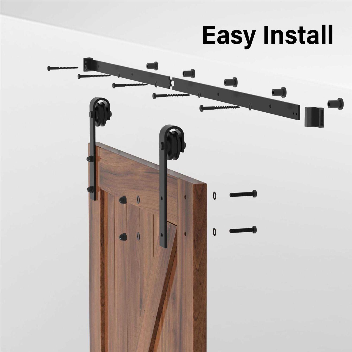 Winsoon 5-18FT Sliding Barn Wood Door Hardware Cabinet Closet Kit Antique Style for Double Doors Black Surface - Image 4