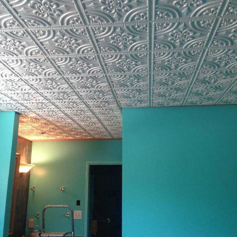 From Plain To Beautiful In Hours Wrought Iron 2 ft. x 2 ft. Glue Up PVC Ceiling Tile - Image 3