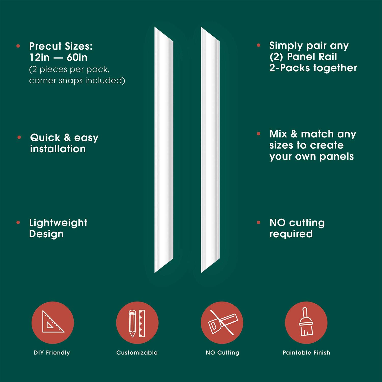 BUILD and BATTEN 2 Pack Panel Rail Kit Unfinished Polystyrene Wall Panel Moulding - Image 2