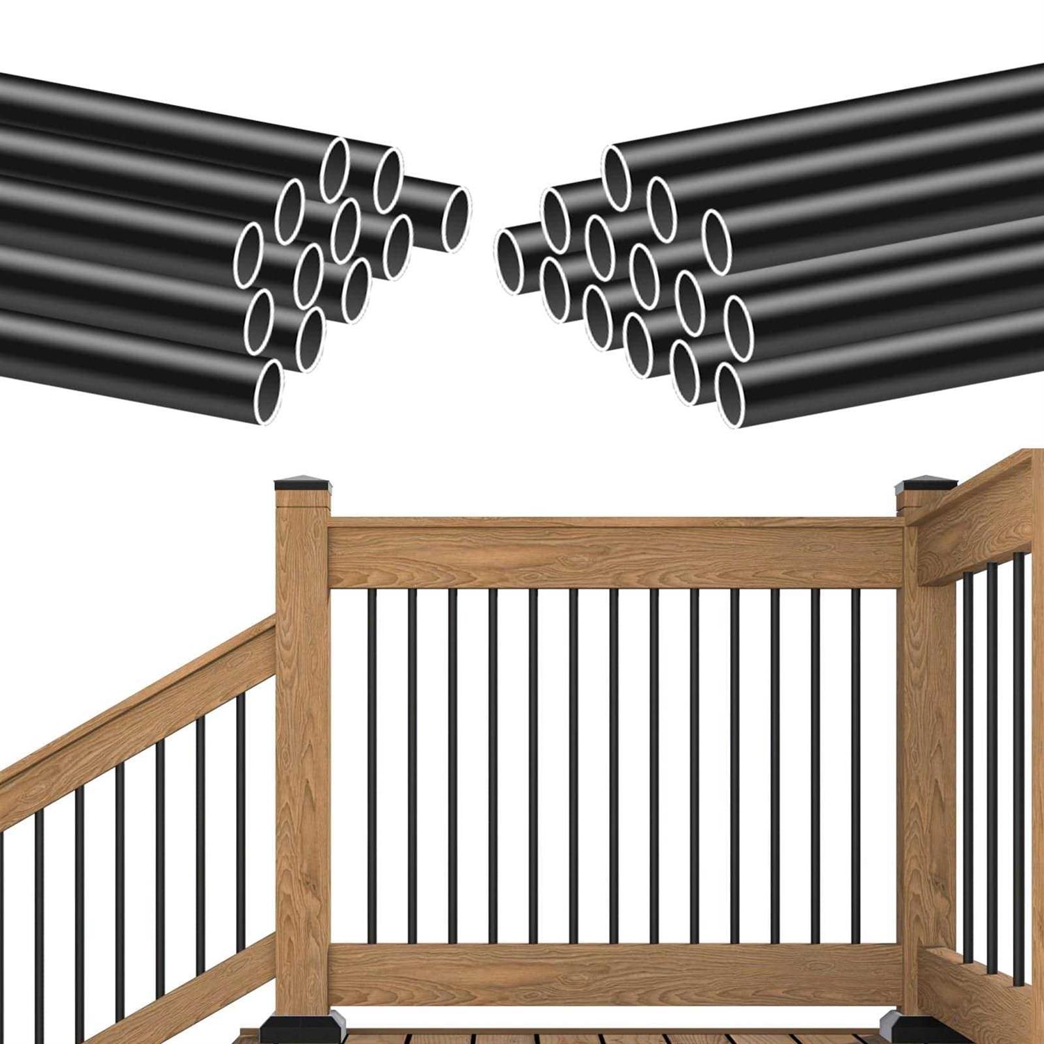 Muzata 36 Aluminum Deck Balusters Round Black Deck Railing Stair Porch Staircase Spindles 3/4 Diameter Hollow for Wood and Composite Deck - Image 2
