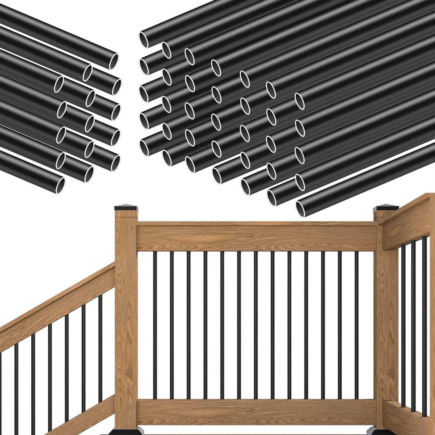 Muzata 36 Aluminum Deck Balusters Round Black Deck Railing Stair Porch Staircase Spindles 3/4 Diameter Hollow for Wood and Composite Deck - Image 5