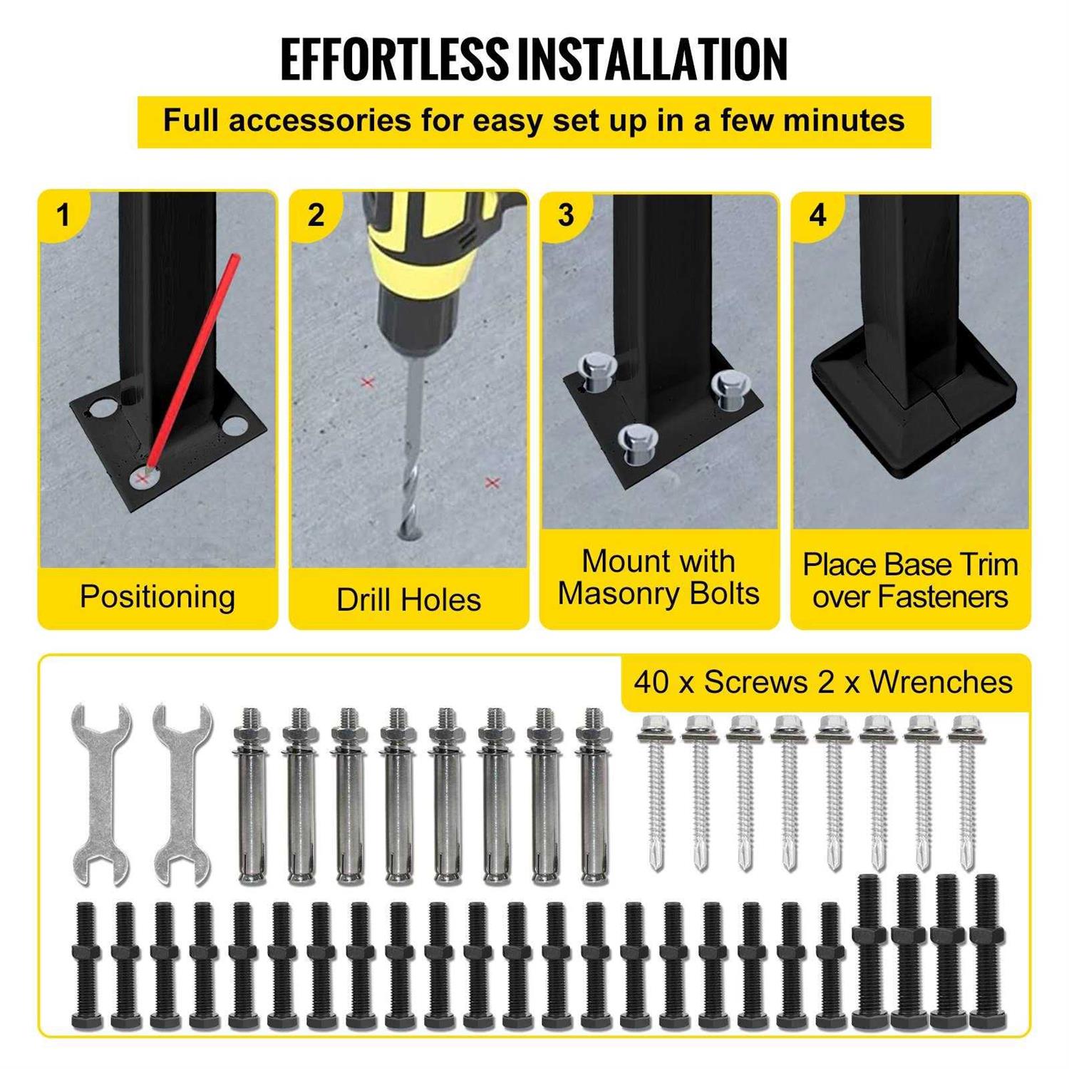 VEVOR Handrail Picket #4 Fits 4 or 5 Steps Matte Black Stair Rail Wrought Iron Handrail with Installation Kit Hand Rails for Outdoor Steps - Image 5