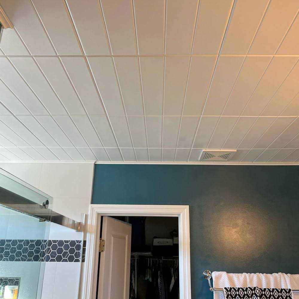 A La Maison Ceilings Bead Board 1.6 ft. x 1.6 ft. Glue Up Foam Ceiling Tile in Plain White - Image 3