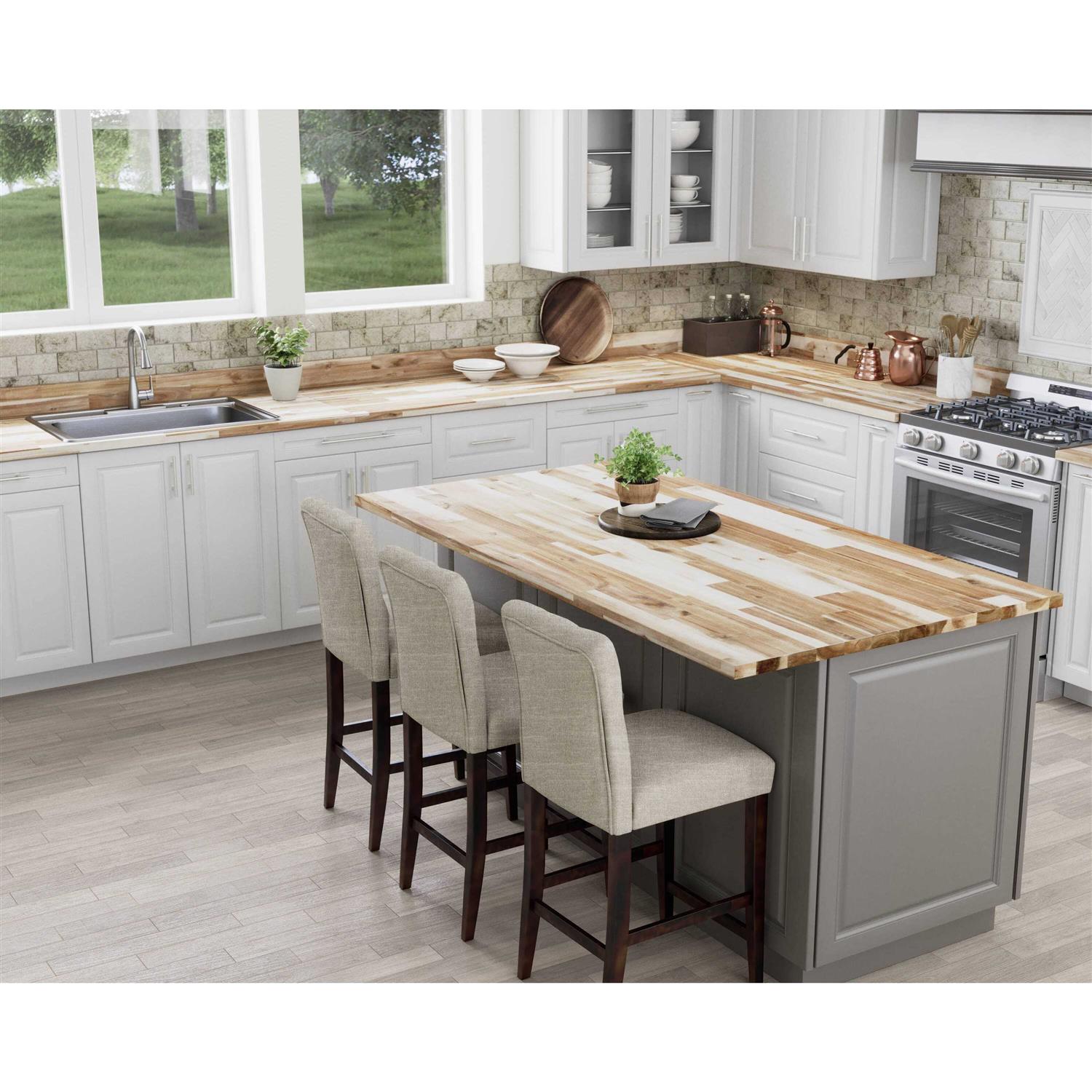 allen + roth 72-in x 39-in x 1.5-in Natural Straight Butcher Block Acacia Countertop ARF1539FJACA-72 - Image 5