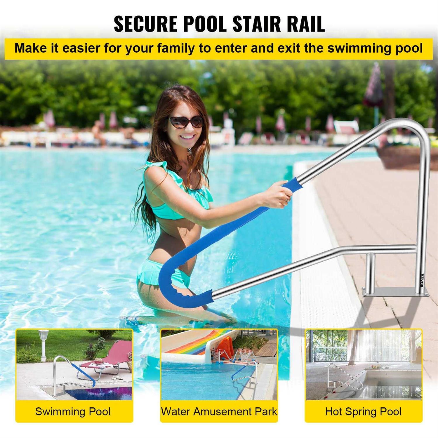 VEVOR Pool Rail Pool Railing 304 Stainless Steel 250LBS Load Capacity - Image 5