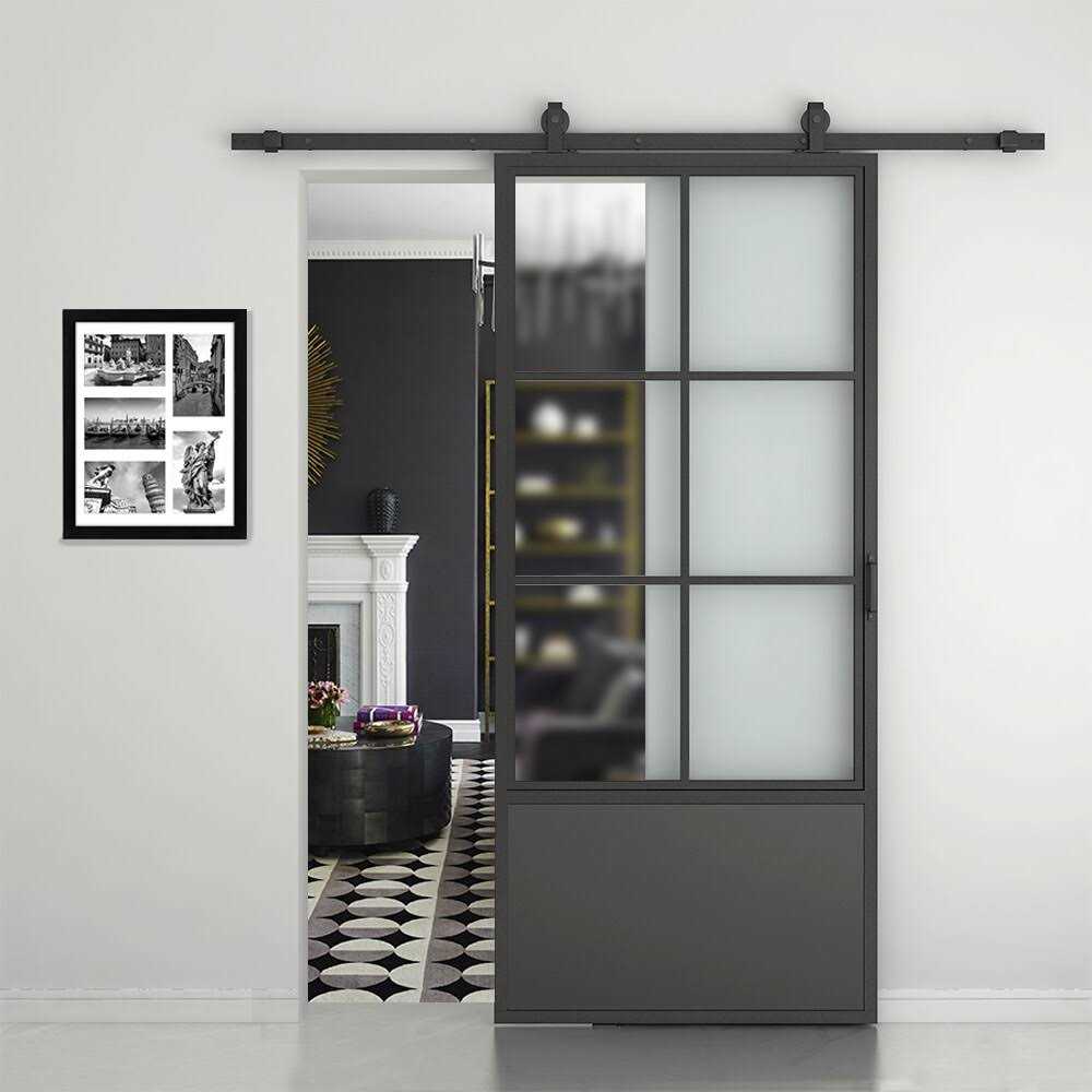 Glass and Metal Barn Door with Installation Hardware Kit Calhome - Image 5