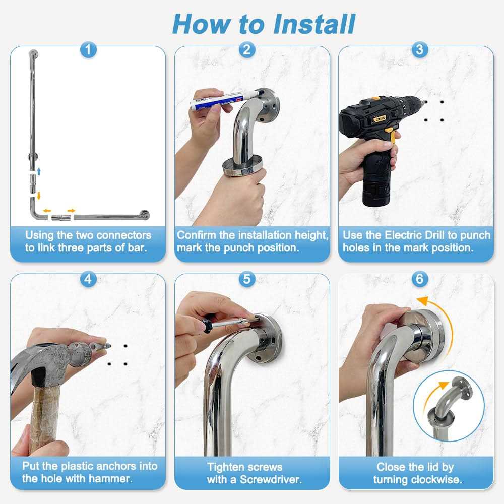 Shower Grab Bar for Seniors Toilet Safety Grab Bars L Shaped Bathroom Hand Rails Wall Mount 24 Inch x 36 Inch Grab Bar for Bathroom Bathtub Handicap - Image 3