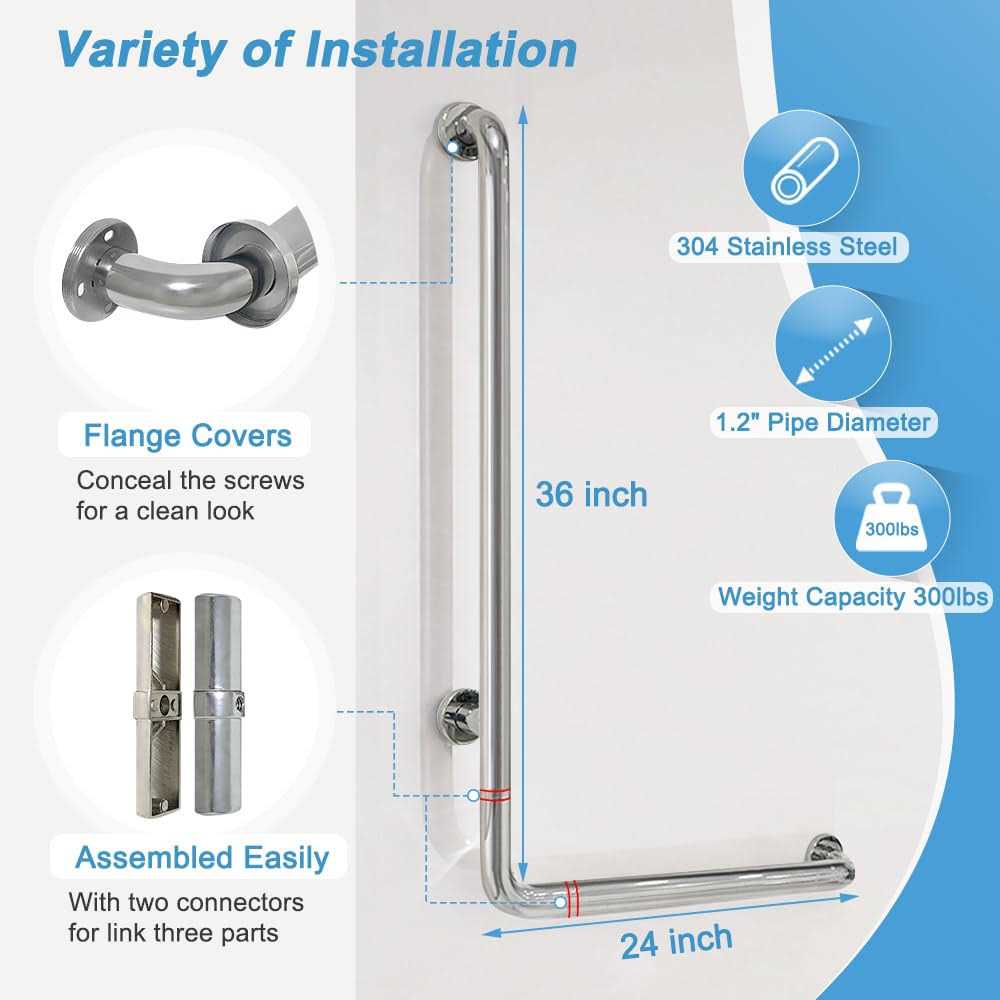 Shower Grab Bar for Seniors Toilet Safety Grab Bars L Shaped Bathroom Hand Rails Wall Mount 24 Inch x 36 Inch Grab Bar for Bathroom Bathtub Handicap - Image 4