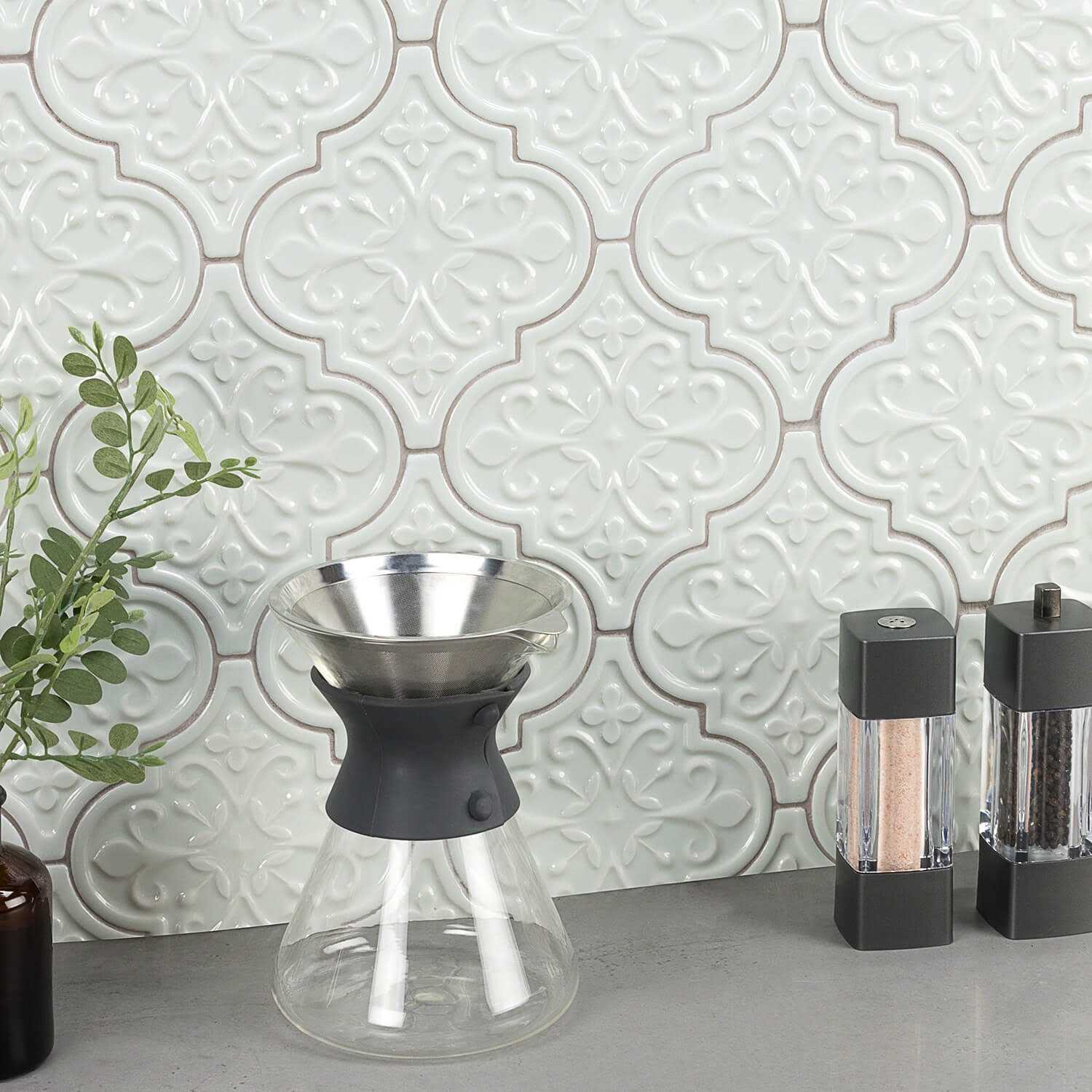 Ivy Hill Tile Byzantine Florid Arabesque Alice Blue Ceramic Wall Tile