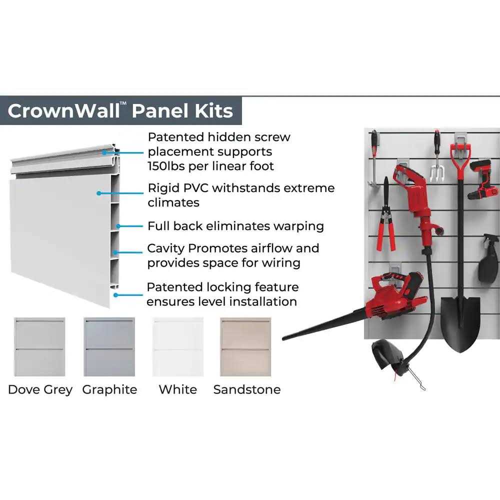 CrownWall PVC Slat Wall Panels Garage Wall and Home Organizer Storage System - Image 4