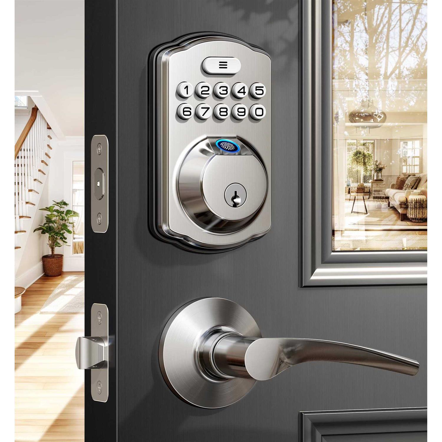 Veise Fingerprint Door Lock with 2 Lever Handles Keyless Entry - Image 3