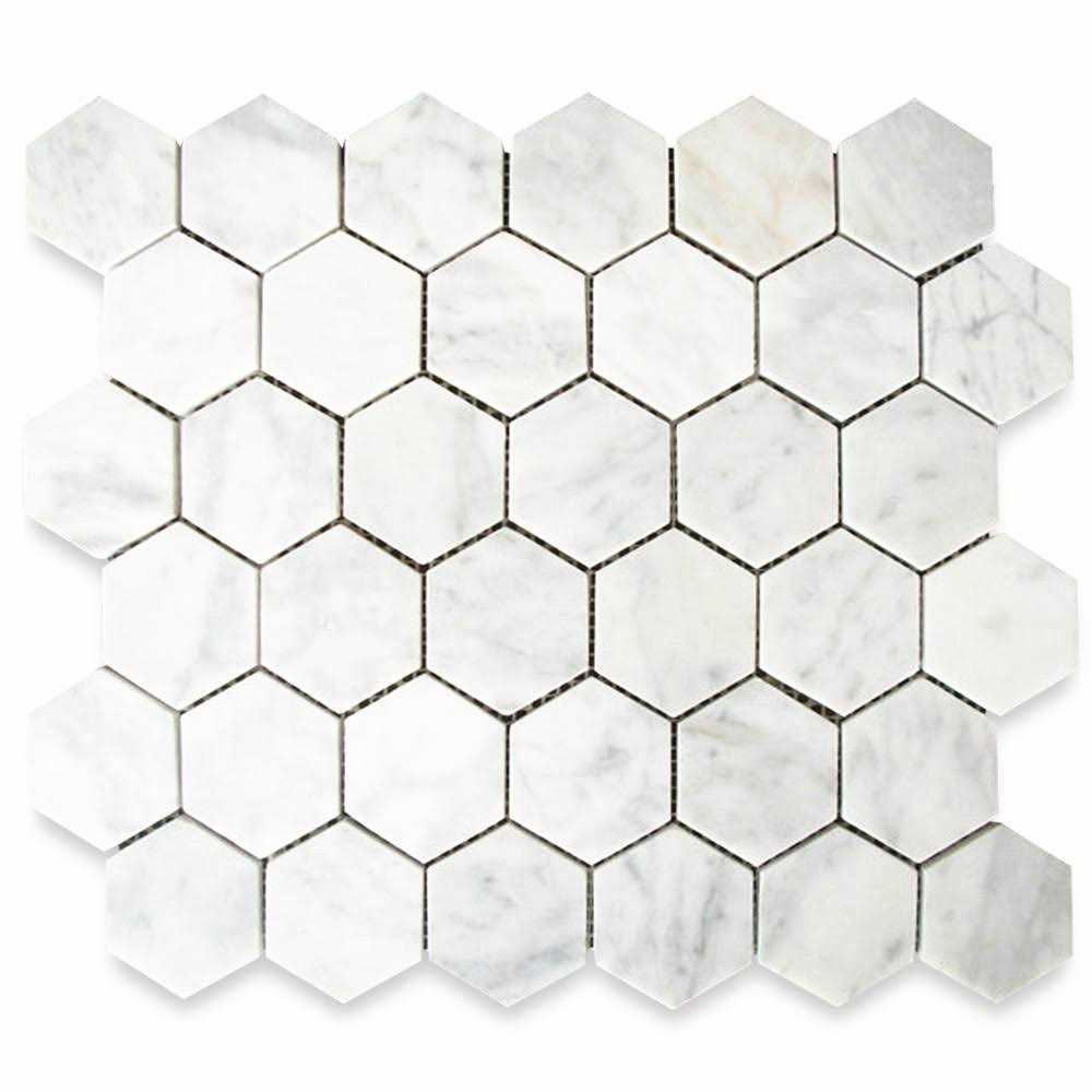 StoneCenterOnline Carrara White Marble Hexagon Mosaic Tile Venato Carrera Honed 2 inch - Image 3
