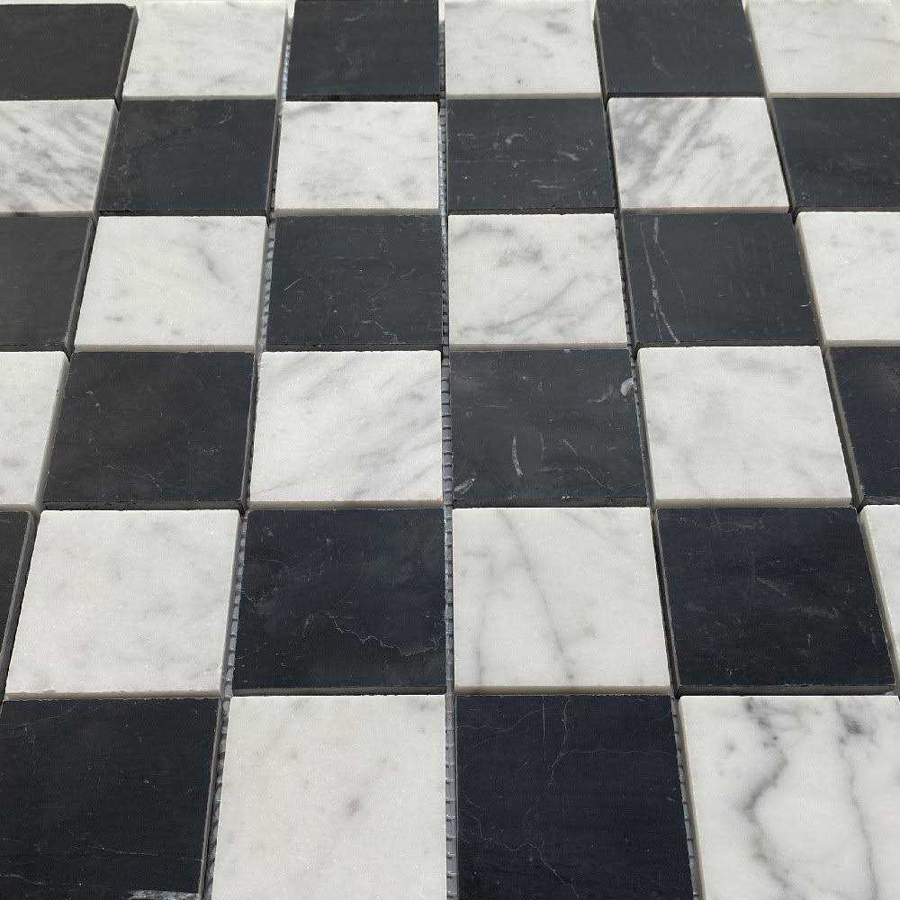 Marble Online Checkerboard Carrara White Honed Marble Wall Floor Mosaic Tile - Image 2