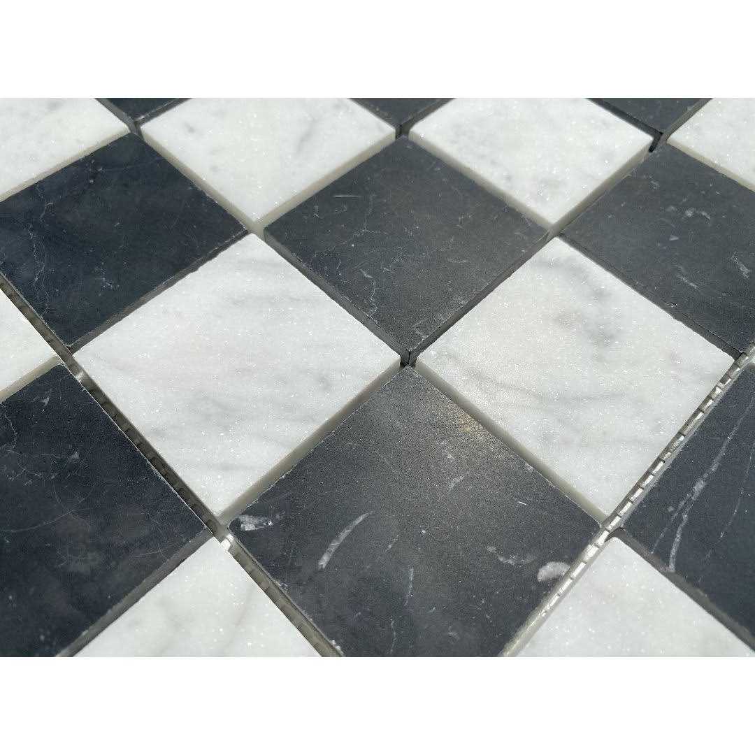 Marble Online Checkerboard Carrara White Honed Marble Wall Floor Mosaic Tile - Image 3