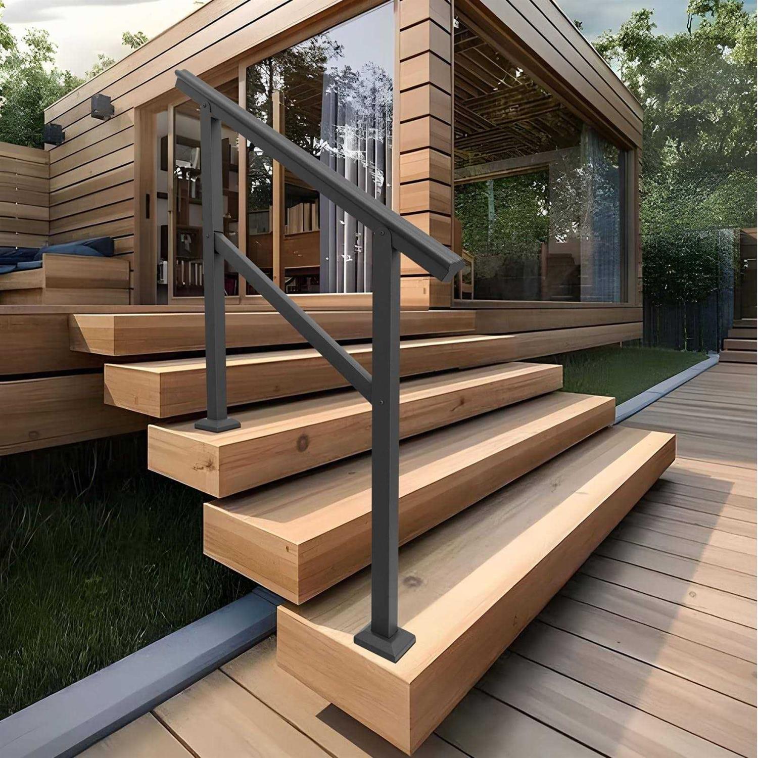 SPACEEUP 3ft Stair Handrail,36 x 35 Handrails for Outdoor Steps Fit 0 to 3 Steps Transitional Handrail with Installation Kit Handrail for Stairs - Image 3