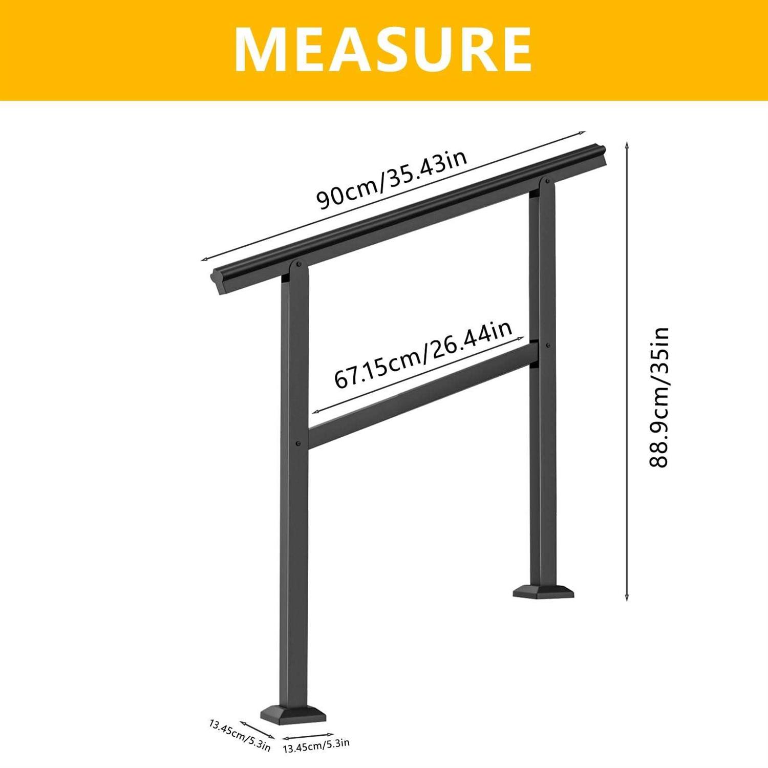 SPACEEUP 3ft Stair Handrail,36 x 35 Handrails for Outdoor Steps Fit 0 to 3 Steps Transitional Handrail with Installation Kit Handrail for Stairs - Image 4
