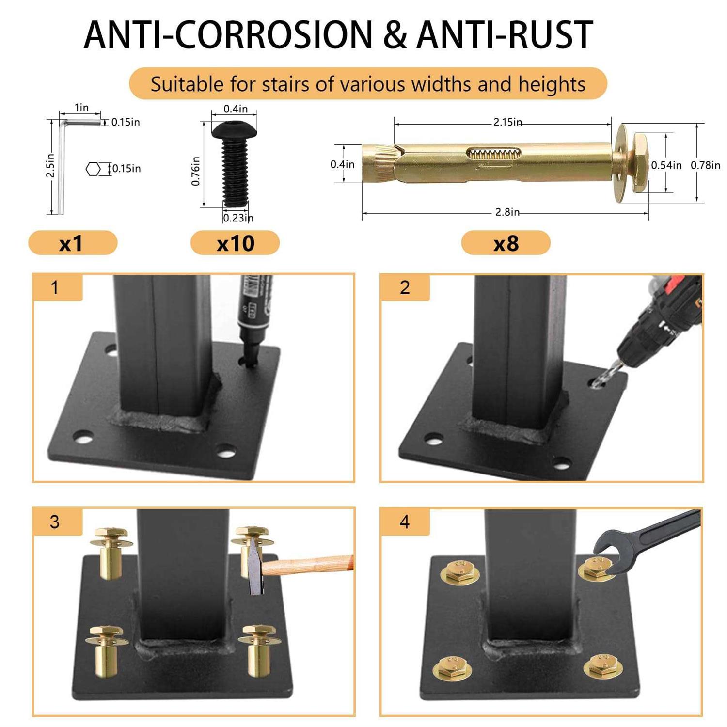 SPACEEUP 3ft Stair Handrail,36 x 35 Handrails for Outdoor Steps Fit 0 to 3 Steps Transitional Handrail with Installation Kit Handrail for Stairs - Image 5
