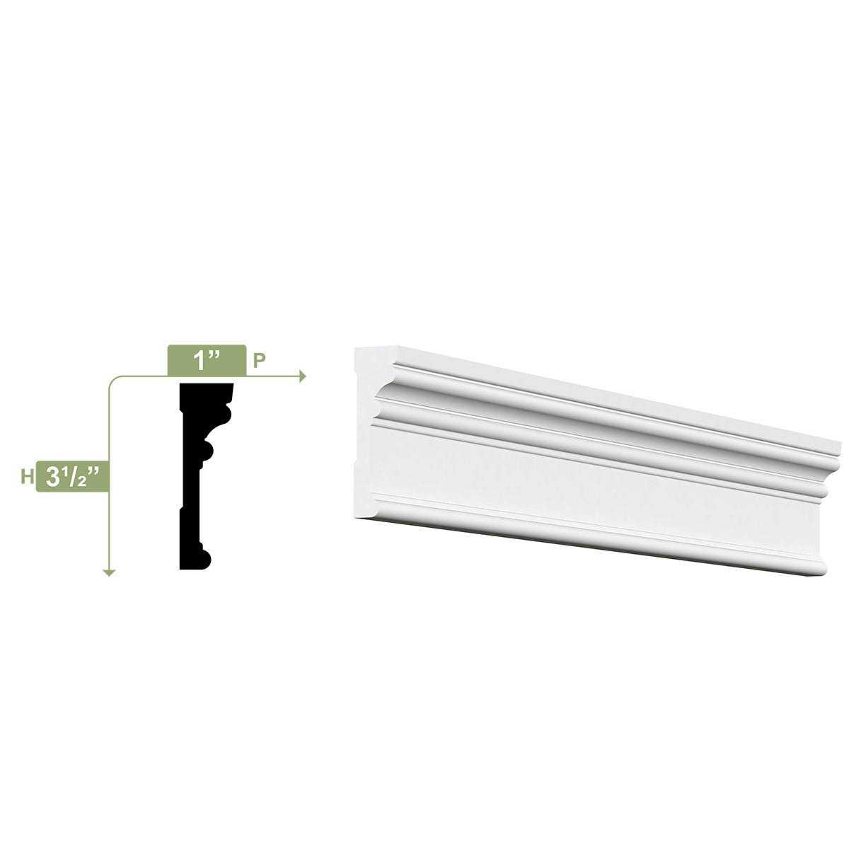 Royal Mouldings 6624 1 in. x 3 1/2 in. x 96 in. Finished PVC Composite White Casing WM523X96SWPV - Image 2