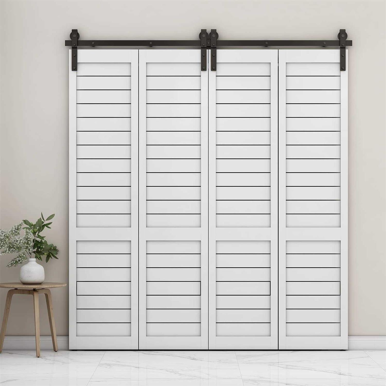 BONIKLUBA 60 Bi-Folding Sliding Barn Door Hardware Kit for 4 Doors,Smoothly&Quietly,Black Track J Shape Roller - Image 5