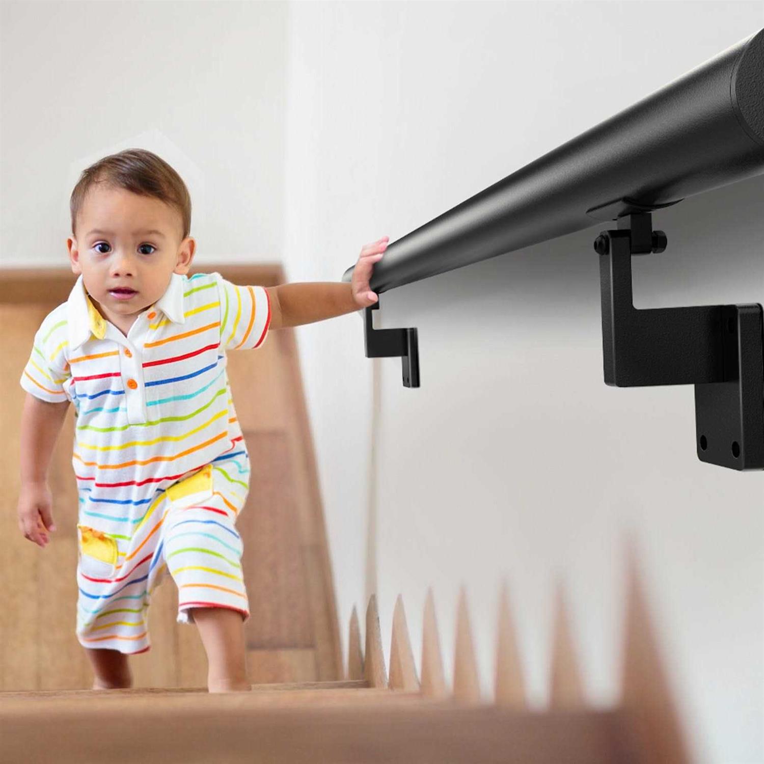 VEVOR Handrail Stair Railing 7 in. H x 60 in. W Wall Mount Handrails Black Aluminum Alloy Handrails for Indoor Stairs - Image 3