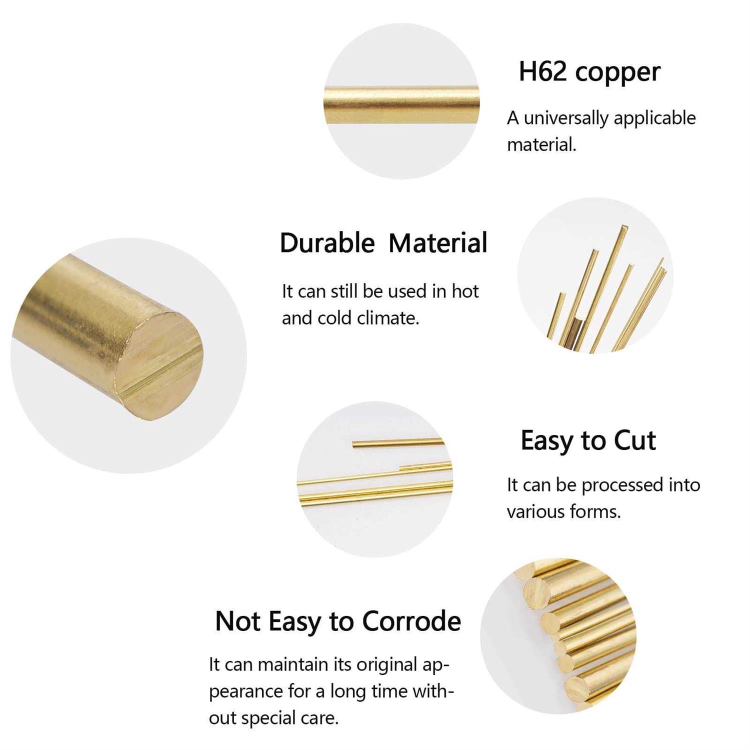 Tynulox 10 Pcs Dia Brass Rod Length Solid H62 Brass Round Bar for Models - Image 5