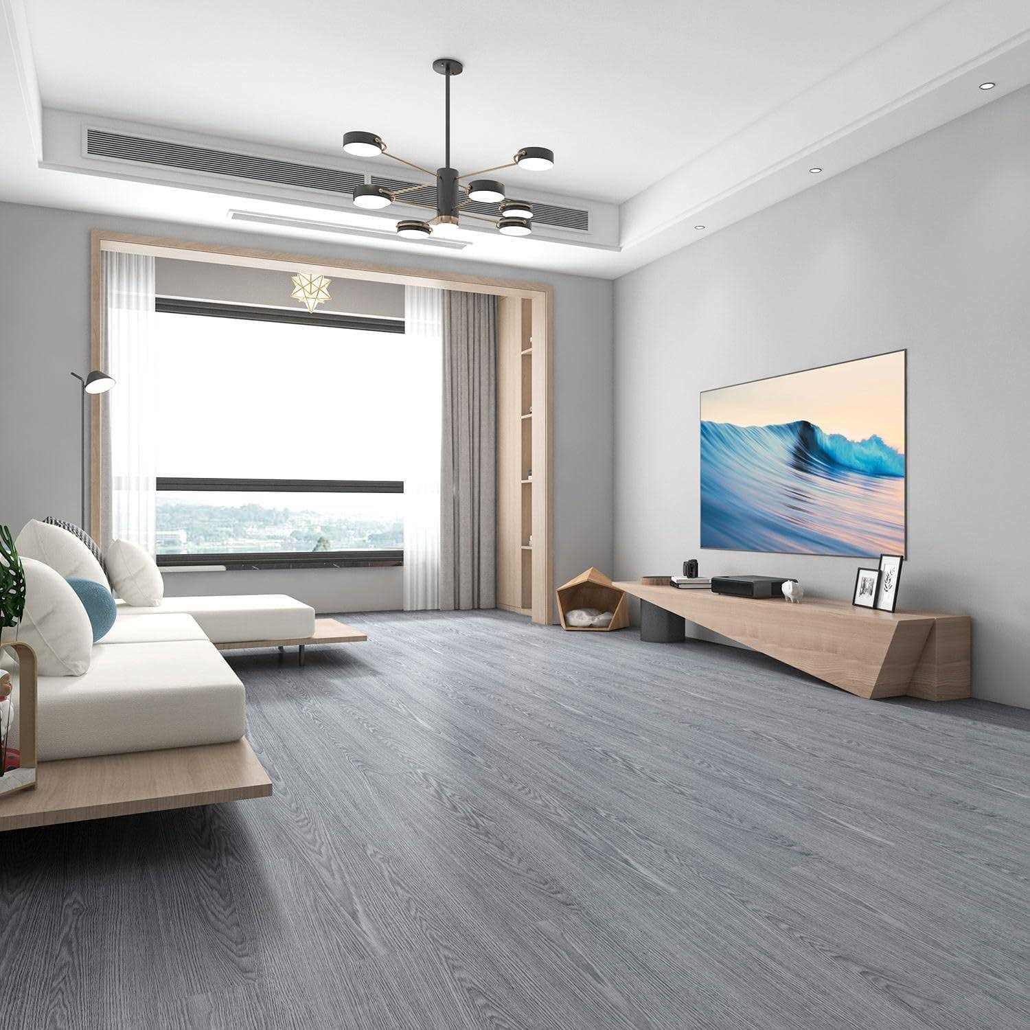 Peel and Stick Floor Tile Self-Adhesive Vinyl Flooring 36 Pack 54 Sq.Ft Wood Look Floor Tiles Waterproof Easy Cut DIY for Kitchen - Image 2