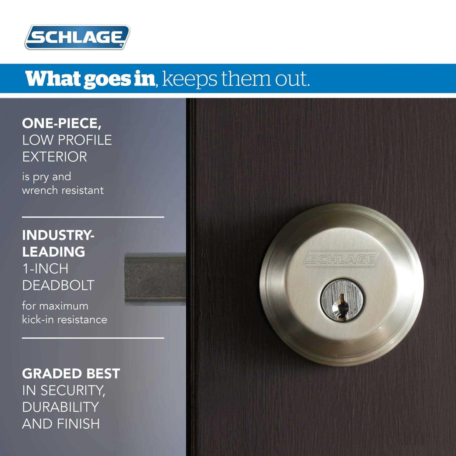 Schlage Bright Brass Single Cylinder Deadbolt and Plymouth Keyed Entry Knob - Image 4