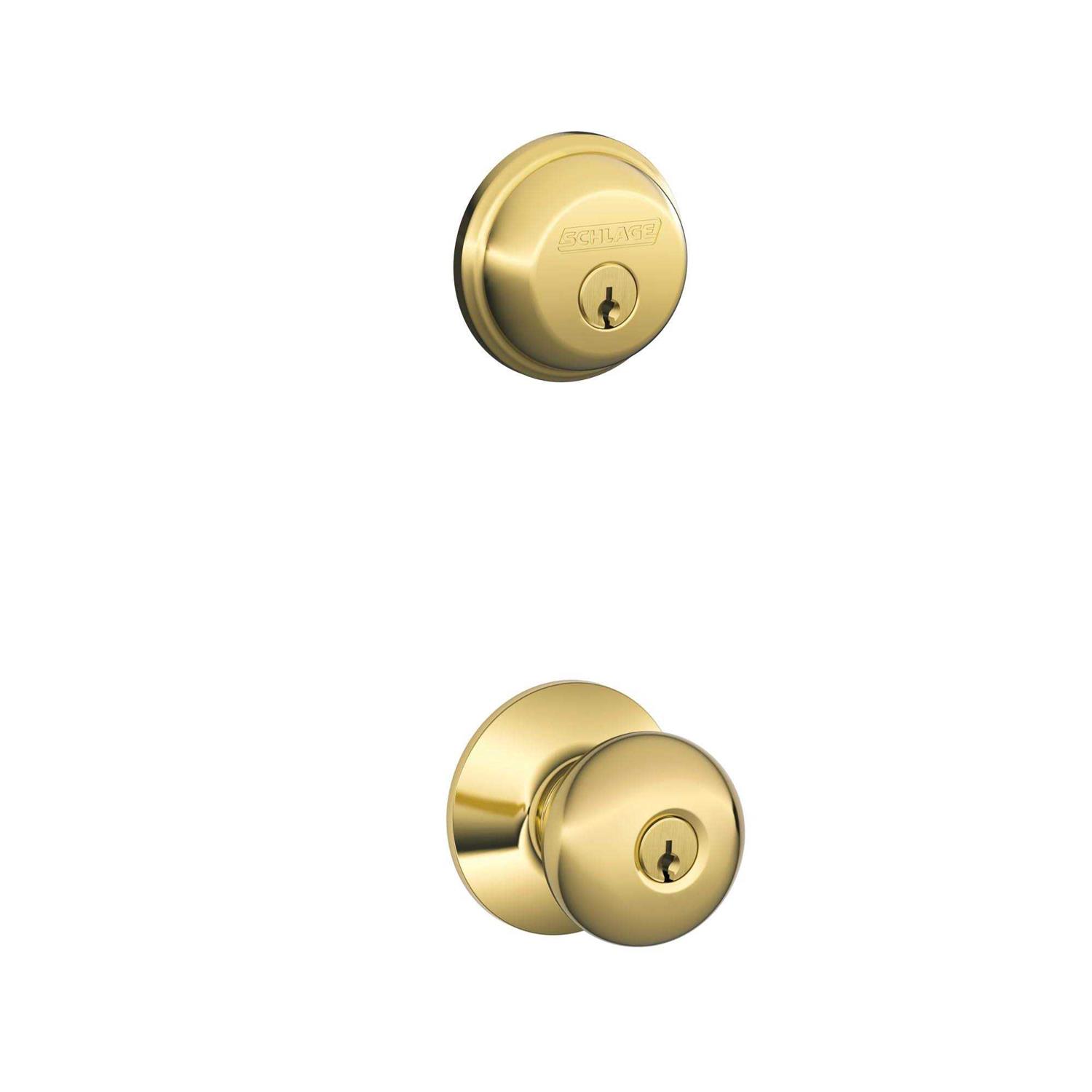 Schlage Bright Brass Single Cylinder Deadbolt and Plymouth Keyed Entry Knob - Image 5