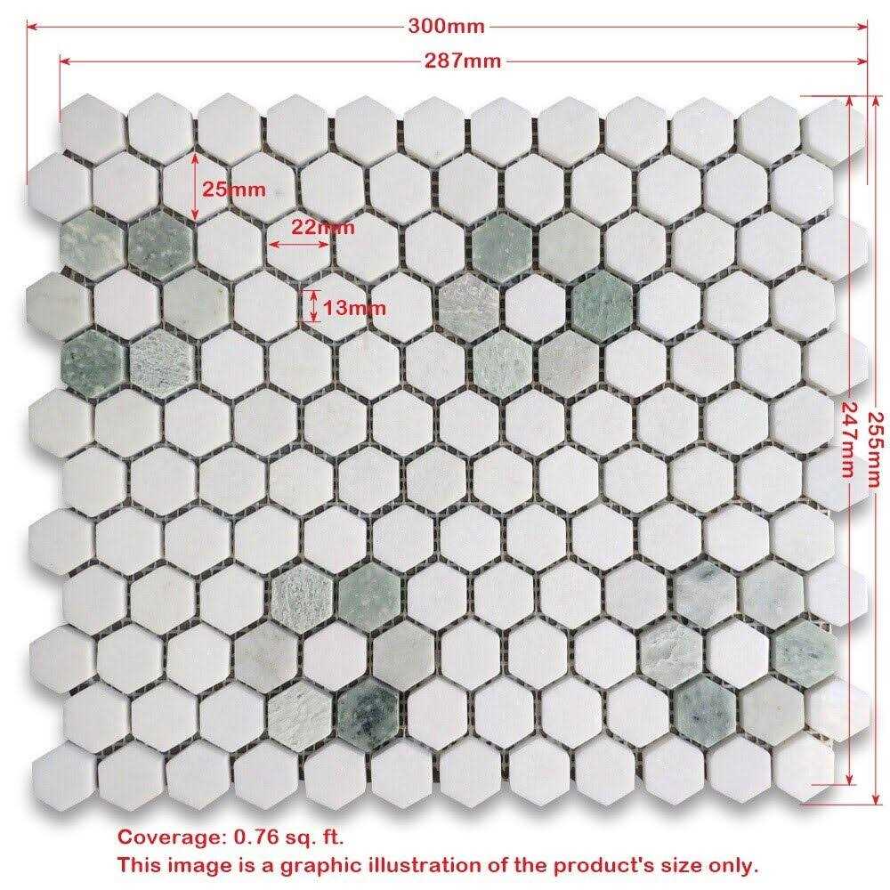 StoneCenterOnline 1 Hexagon Rosette Flower Carrara White Black Marble Mosaic Tile Honed - Image 4