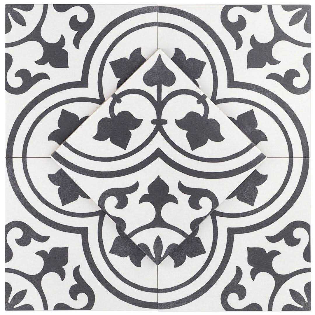Ivy Hill Tile Sintra White Ornate Encaustic 9 in. x 9 in. x 10mm Matte Porcelain Floor and Wall Tile