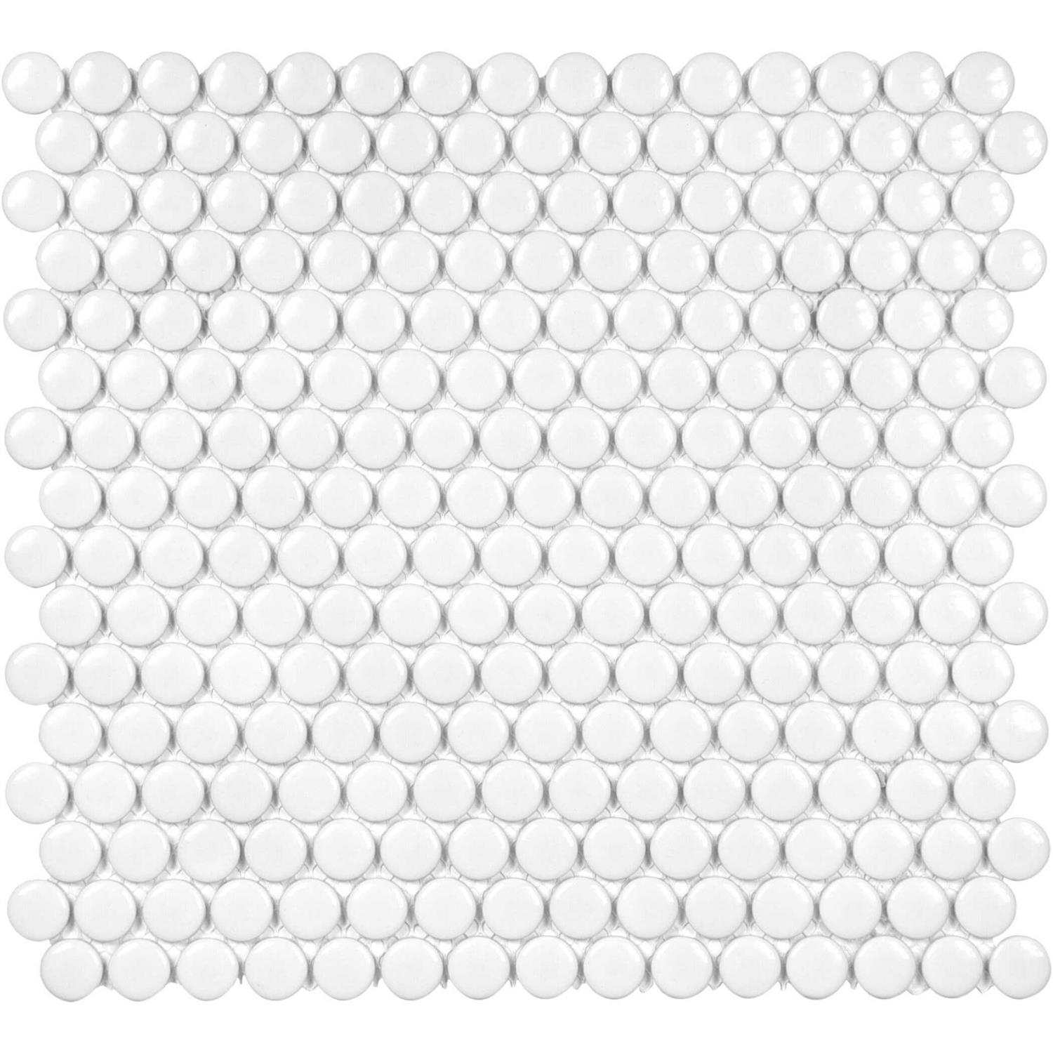 Hudson Brilliant White Glossy 12-in x 12-in Glossy Porcelain Penny Round Wall Tile
