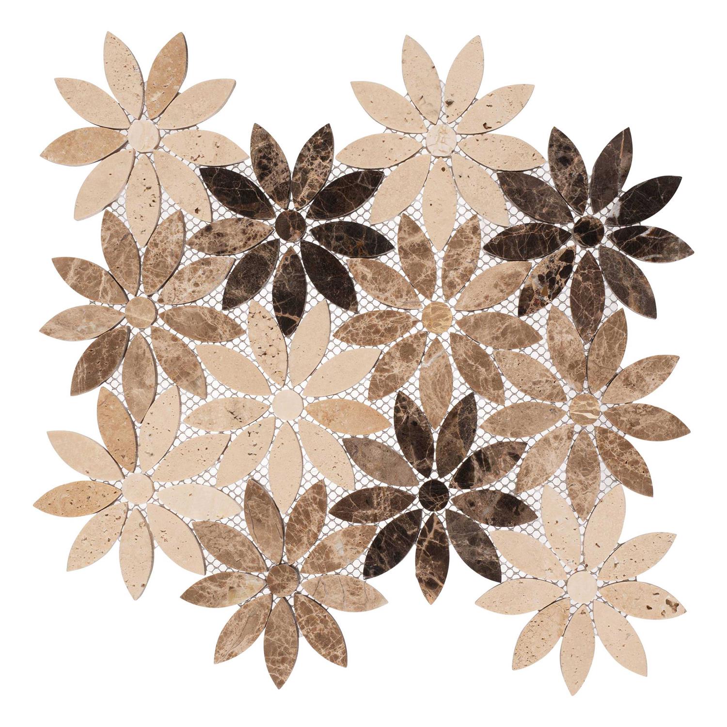 Fresh 12 x 10 Glass/Stone/Aluminum Flower Pattern Mosaic Wall Tile Andova - Image 5