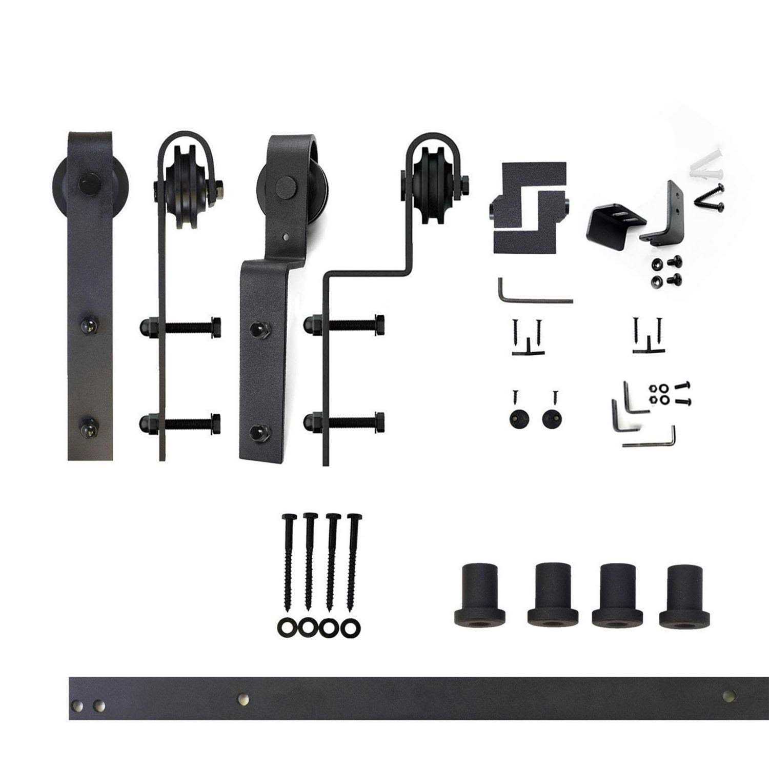 Homacer Black Rustic Single Track Bypass Sliding Barn Door Hardware Kit Straight Design Roller for Double Doors