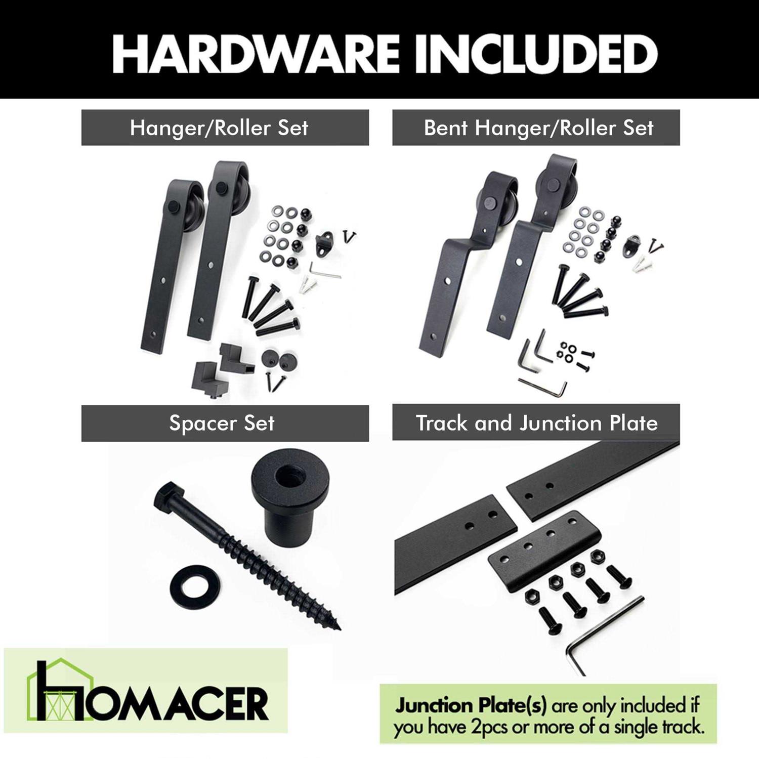 Homacer Black Rustic Single Track Bypass Sliding Barn Door Hardware Kit Straight Design Roller for Double Doors - Image 3