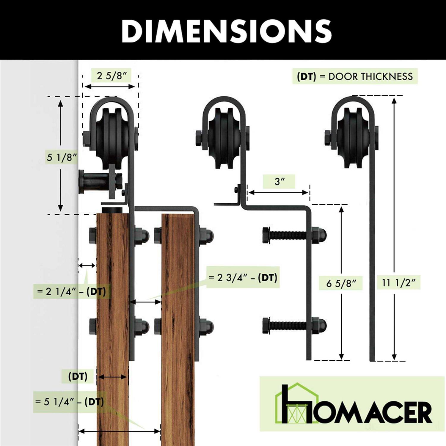 Homacer Black Rustic Single Track Bypass Sliding Barn Door Hardware Kit Straight Design Roller for Double Doors - Image 4