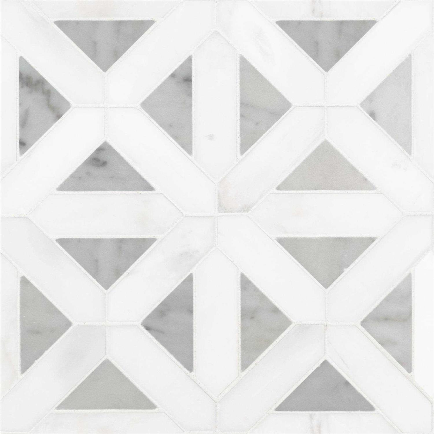MSI Bianco Dolomite Geometrica 12 in. x 12 in. x 10 mm Polished Marble Mesh-Mounted Mosaic Tile