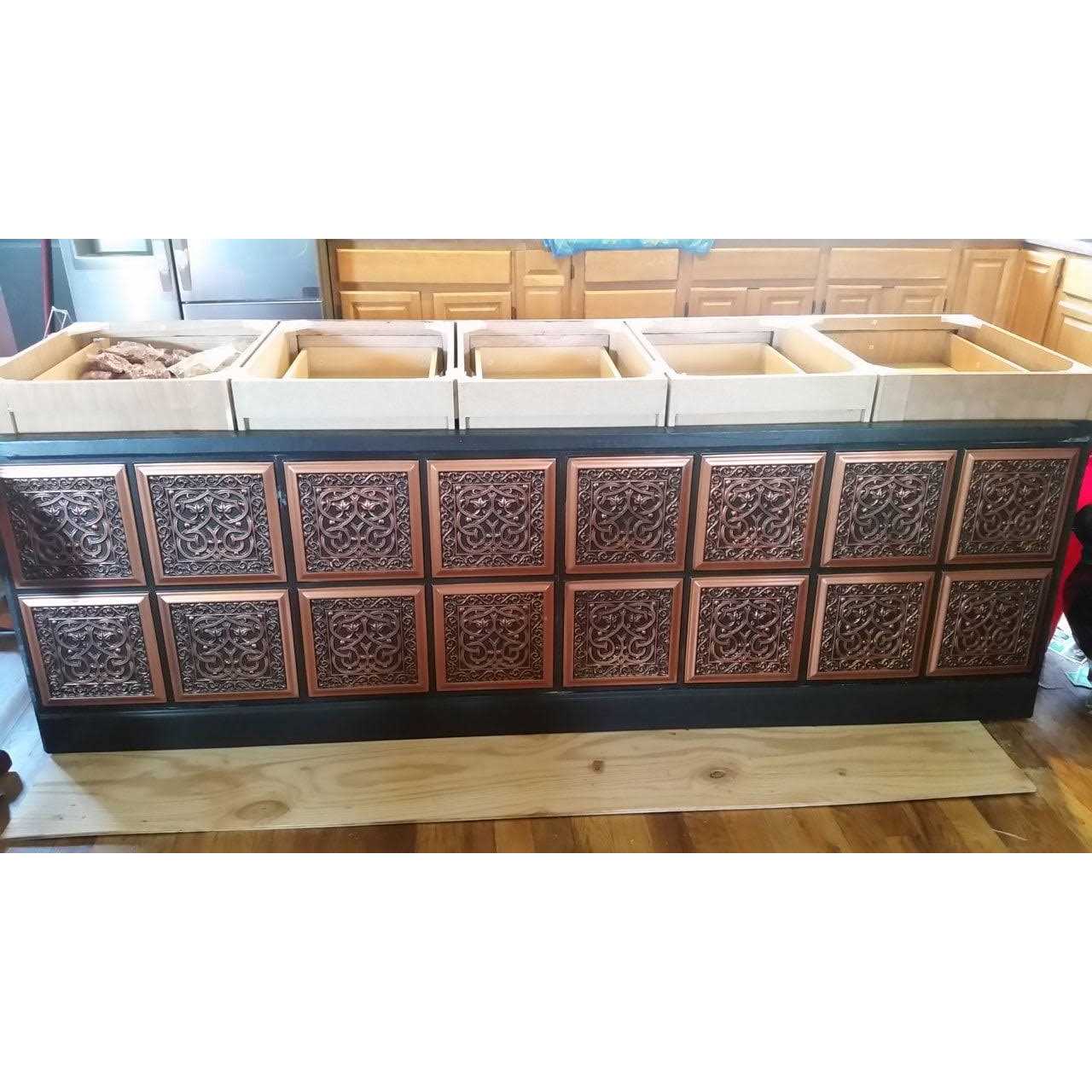 FROM PLAIN TO BEAUTIFUL IN HOURS 231-Lover's Knot 2 ft. x 2 ft. PVC Glue-Up Ceiling Tile In Antique - Image 4
