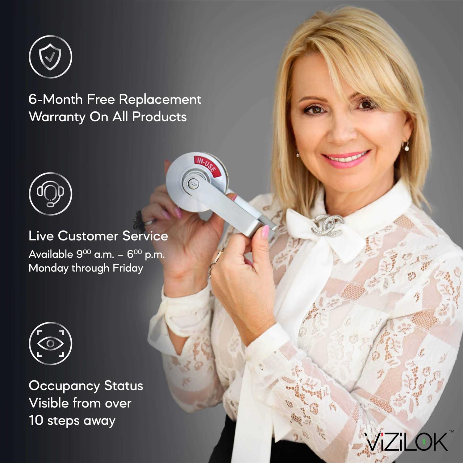 VIZILOK ADA Compliant. Commercial Grade Privacy Indicator Lock and Lever in 26D Satin Chrome Non-Reversible - Image 4