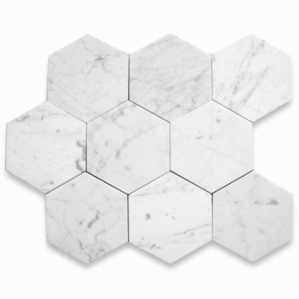StoneCenterOnline 6 Hexagon Carrara White Marble Venato Carrera Bianco Tile Honed - Image 5