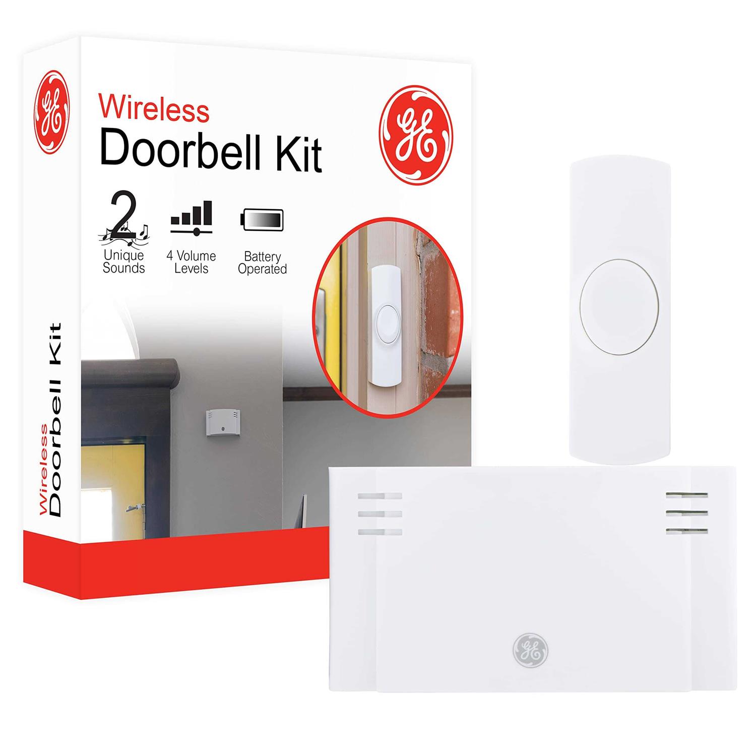 GE Wireless Doorbell Kit 2 Chime Melodies 1 Receiver