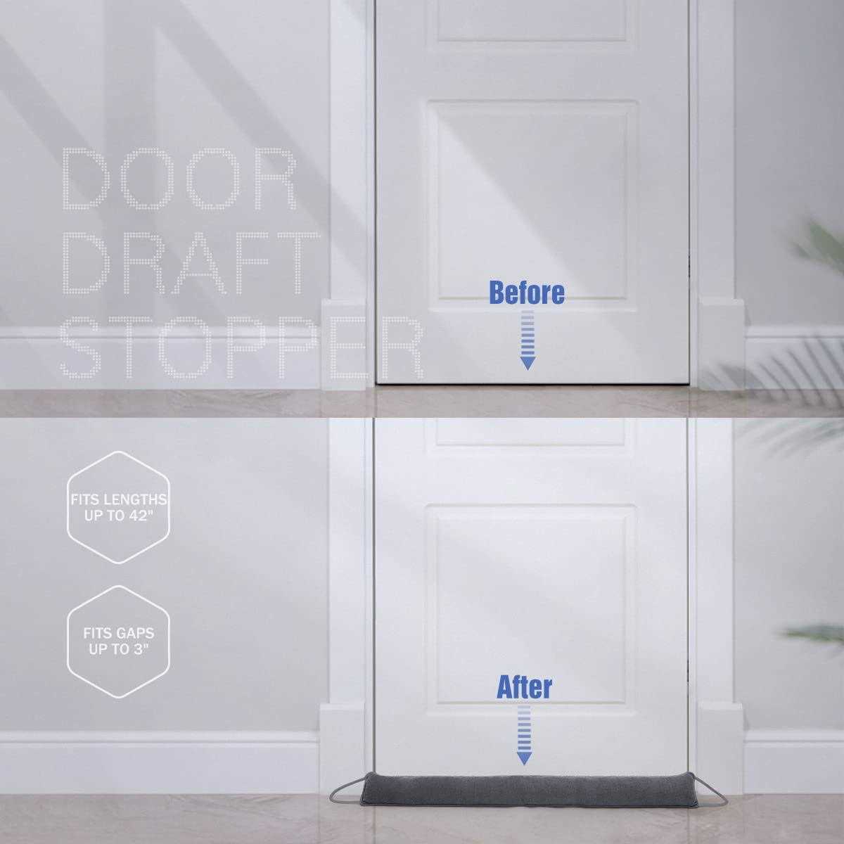 Tuffen Door Draft Stopper Weighted Under Door Noise Air Blocker Heavy Duty Sound Proof Draft Guard Door Gap Blocker with Hook Tape for Doors - Image 4