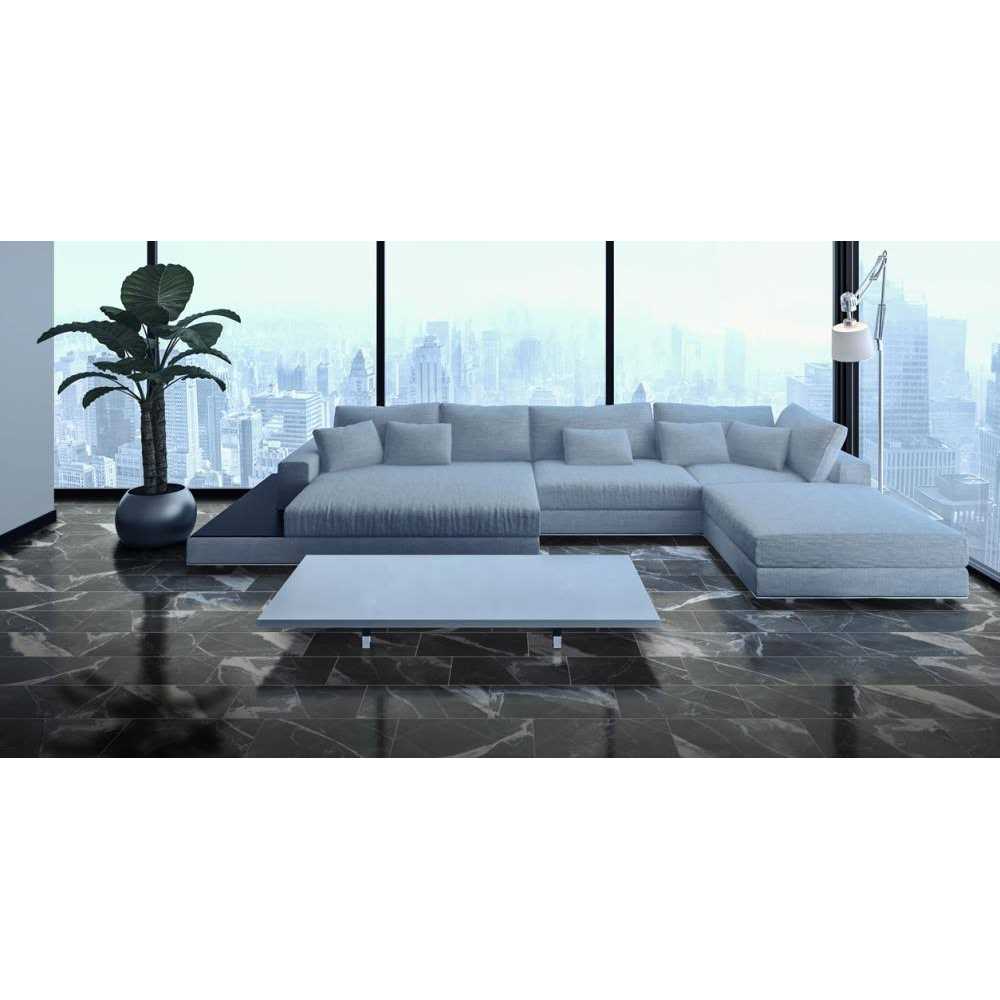 allen + roth Calacatta Black Polished 12-in x 24-in Polished Porcelain Marble Look Floor and Wall Tile - Image 3